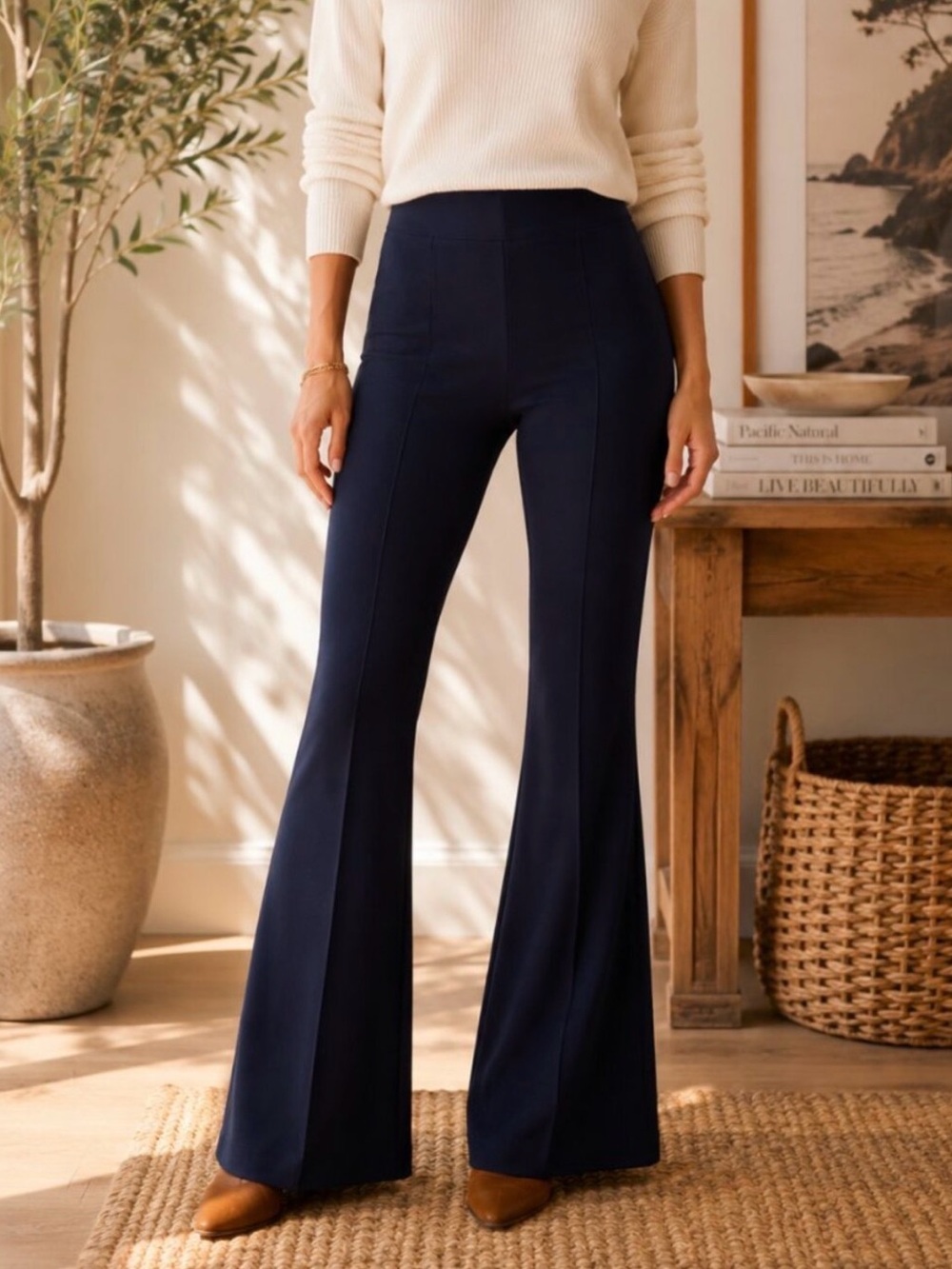 Spanx Classic Navy Perfect Pants Flare Ponte Pants - Size Medium